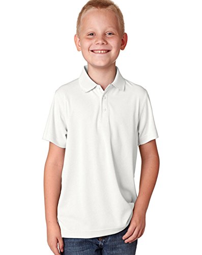 Camisa polo juvenil UltraClub Cool & Dry malha piqué (8210Y), Branco, S