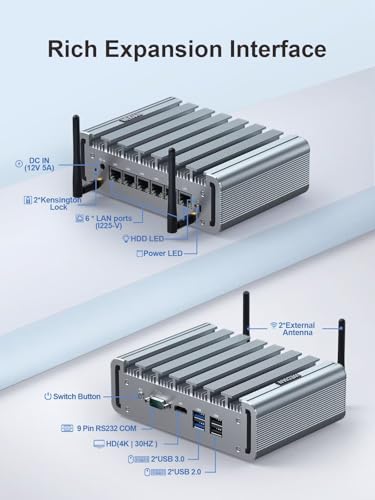 Image of WEIDIAN Fanless PC 2.5GbE, Micro Firewall Appliance 6 I225-V 2.5GbE NIC Ports, Network Gateway Soft Router Mini Computer, Celeron J4125, AES-NI, Auto Power On, RTC, VESA(8GB RAM 128GB SSD)