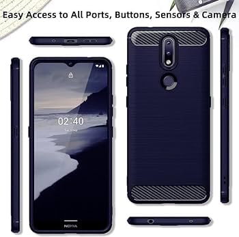 Image of NPRC Hybrid Ultra Slim Protective Case TPU Non-Slip Carbon Fiber Texture Shockproof Case Cover for Nokia 2.4 - Blue