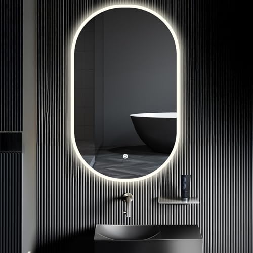 Sogoo Miroir mural ovale à LED, 45 x 75 cm, avec verre mat, facile à monter, pour salle de bain ovale, petit miroir avec éclairage
