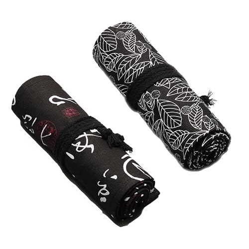 CLKE Stifterolle, 2 Stück Stiftemappe, 36 Löcher Rollmäppchen, Federmäppchen Erwachsene, Pinseltasche Schwarz, Stifte Mäppche für Bleistifte, Skizzen Stifte und Buntstif
