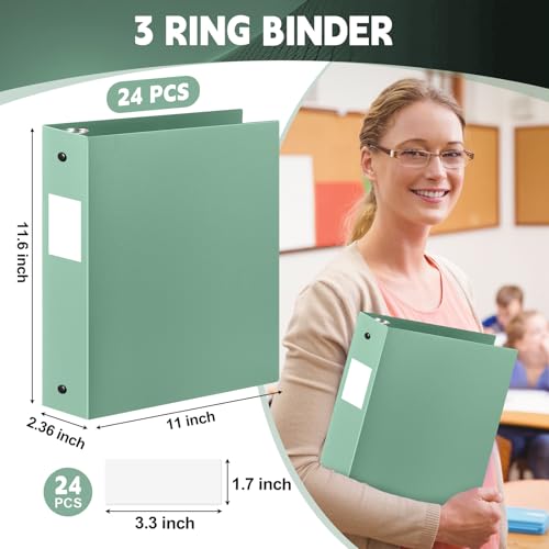 Henoyso 24 Pcs 2 Inch 3 Ring Plastic Binder 8.5'' x 11'' Letter Size Paper Soft Plastic Flexible Binders Bulk Organizer for School Office Supplies, Large 490 Sheet Capacity (Sage Green) by Henoyso - Image 2