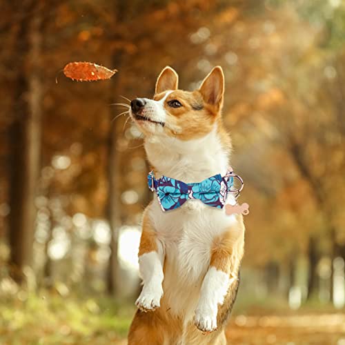 Ytfu Bowtie Dog Collar Cute Dog Collars For Males Dogs,Adjustable Fancy Dog Collar For Medium Dogs Boy Dog Collar,Quick Release Dog Collar With Safety Metal Buckle (M,Blue Flower) #TOP6
