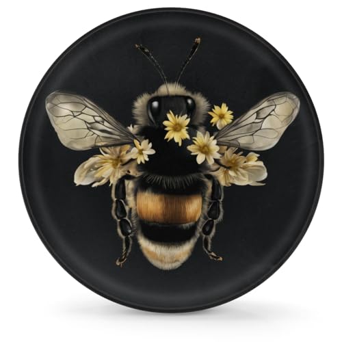 Image of Spare Tire Cover Bee Floral Wheel Covers Protectors Waterproof Dust-Proof Universal Fit Trailer, RV, SUV and Many Vehicle 15 Inch