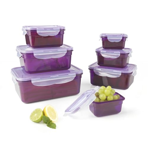 GOURMETmaxx Juego de 7 recipientes click-it para guardar alimentos | Aptos para lavavajillas, microondas y congelador | Tapa sin BPA con cierre de clic cuádruple | Apilables uno dentro de otro