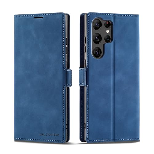 Coque pour Samsung Galaxy S23 Ultra bleue avec fermoir magnétique