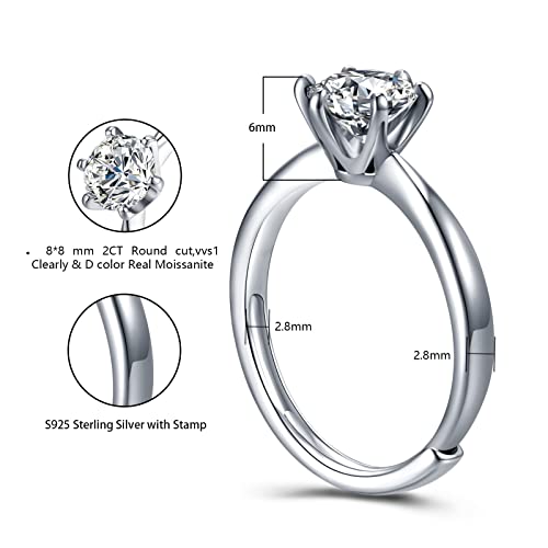 Atylyk 1.5Carat Moissanite Adjustable Engagement Ring Wedding Promise 925 Sterling Silver Solitaire Rings for Women - Image 2