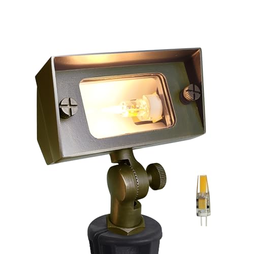 COLOER Brass Small Rectangular Flood Lights Outdoor with 2W 2700K Warm White LED G4 Bulb, 12V Low Voltage Landscape Outside Lights for House Illuminating Signs, Walls and Plant Material Bron