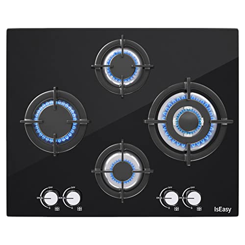 Plaque à Gaz 4 Feux, Plaque de Cuisson à Gaz, Table de Cuisson Encastrable, Gazs Ville et Bouteille (4 Brûleurs)