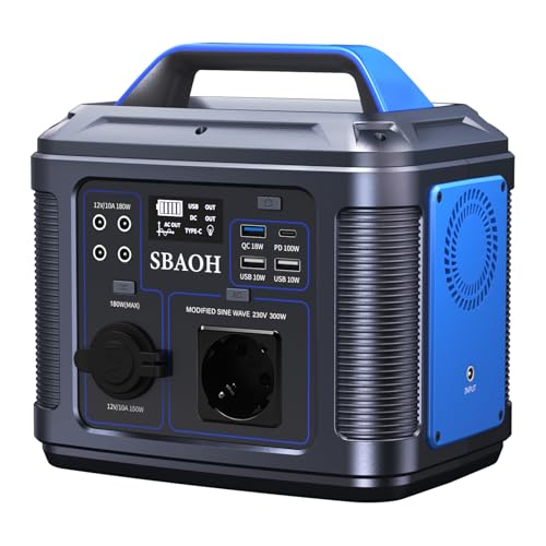 Tragbares Power Station 300W, SBAOH 296Wh Generator Schnellladung-230V AC Steckdosen/DC Ports und LED...