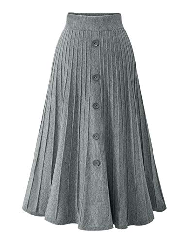 GGUHHU Womens Elegant Stretched High Waist Button Down A-Line Pleated Knitting Long Skirts