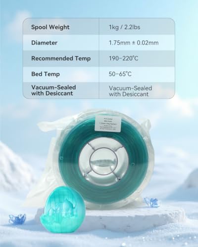Image of VOXELAB PLA Crystal Rainbow Filament 1.75mm, Mint Slush Color, Alternating Light Green, Clear Green & 3272C Green Every 18-20M, Glitter Gradient 3D Printer Filament