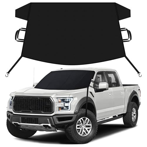 Image of EcoNour Windshield Snow Cover | Heavy-Duty 600D Oxford Fabric | Waterproof Winter Car Windshield Cover for Pickup Trucks, SUVs & Vans | Essential Car Winter Accessories | X-Large (74 inchx43 inch)