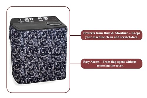 Image of The Furnishing Tree Polyester Waterproof Semi Automatic Washing Machine Cover Suitable for LG 7 Kg, 7.5 Kg & 8 Kg, Dimension DxWxH In Cms: ( 51x83.8x96.5 ), Self Pattern Blue