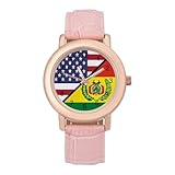 Orologio da polso al quarzo con bandiera degli Stati Uniti e Bolivia, stile casual, da donna, sottile, analogico, con cinturino in pelle