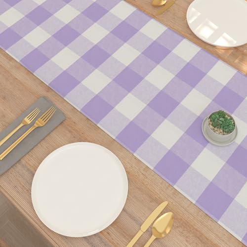 Lilac & White 2 Side Buffalo Check Farmhouse Table Runner for Family Dinners or Gatherings Indoor or Outdoor Parties Everyday Use 12" x 72" by NATUS WEAVER - Used condition - Image 2