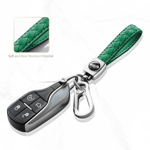 Image of Gkeygo Carabiner Keychain, Universal Heavy Duty Woven Handmade Leather Key Chain, Car Fob Key Keychains with 360 Degree Rotatable Snap Swivel and Anti-Lost D-Ring for Men and Women, Silver - Green