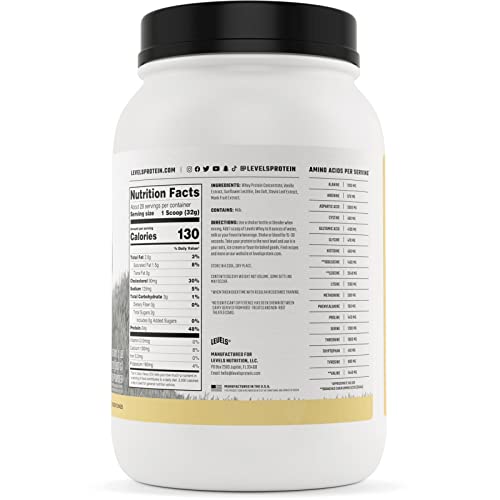 Levels Grass Fed 100% Whey Protein, No Hormones, Vanilla Bean, 2Lb #TOP4