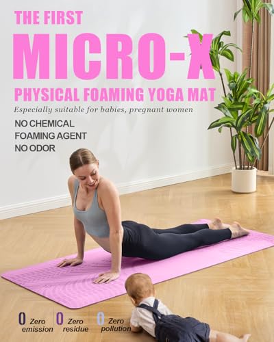 LOLLIPOP Thick Yoga Mat, Non-Slip Exercise Mat for Yoga, Pilates, Stretching Fitness & Exercise Mat with Easy-Cinch Carrier Strap,72"L x 24"W x 1/4 Inch Thick,Pink & Royal Blue