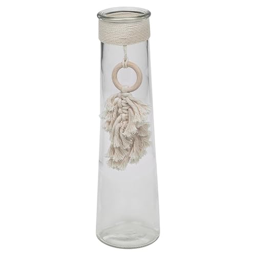 Urbn Living 32Cm Boho Clear Glass Vase With Macrame Tassel Flowers Decor
