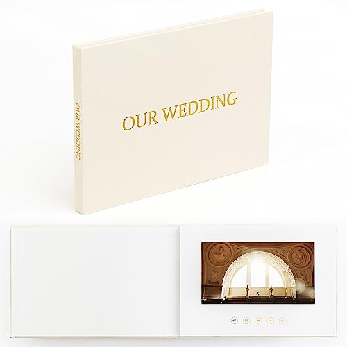 The Motion Books (OUR WEDDING - GOLD FOIL) | Luxury Linen Bound Wedding Video Book | Gold foil stamping | Up to 3 hours of video, 7” IPS Display, 4GB of memory & Rechargeable Battery by The Motion Books - Used condition - US$91.51