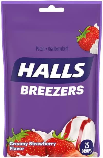Halls Breezers Pectin Throat Drops Cool Creamy Strawberry - 25 ct, Pack of 2