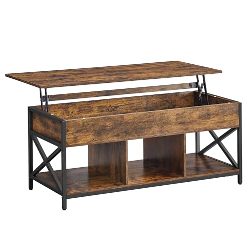 Listado de Mesas de Centro Walmart favoritos de las personas. 46 VASAGLE - Mesa de Centro elevable con Estante de Almacenamiento, Compartimentos Ocultos y Parte Superior elevable, para Sala, Oficina, 50 cm x 120 cm x (49-62 cm), marrón rústico...
