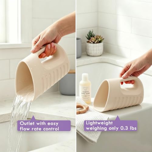 Image of Babylush Baby Bath Rinse Cup & Rinser - 1000ml Soft EVA, 0.3lb Lightweight, BPA-Free Bath Water Pourer, Baby Bath Pitcher, Shower Cup for Kids (Beige)