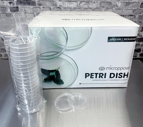 Myco Labs Microppose Petri Dishes, 90mm x 15mm, Vented Lid, 500-Pack, Polystyrene