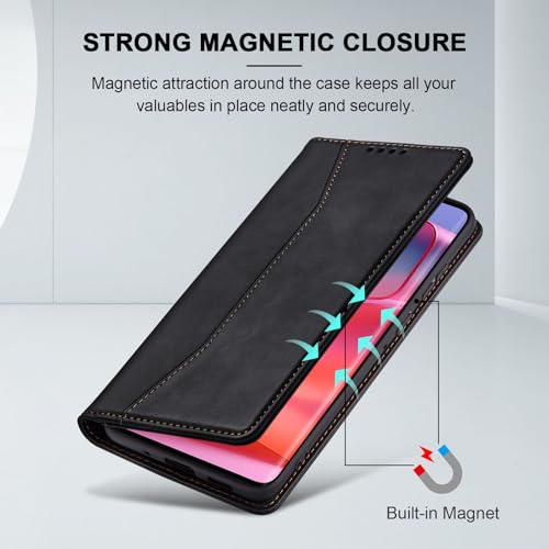 Image of Jasonyu Case for Motorola Edge 50 Pro,Leather Flip Protective Case [Holster, Magnetic, Card Slot,Stand Function] Wallet Leather Case Cover (Black)
