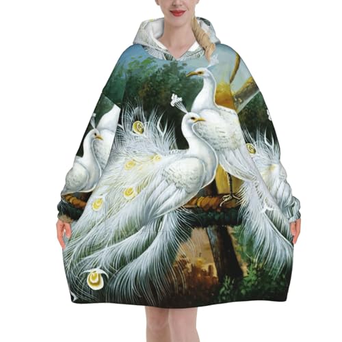 Couverture à capuche motif paon blanc, le cadeau confort idéal pour l'hiver