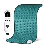 Electric Heating Pad, Soft Heated Pad with LCD Controller, 9 Heating Levels, 4 Gears Timing, Fast Heating & Machine Washable, Great for Back Neck Shoulder Belly Leg Arm, 60cmx30cm, Green