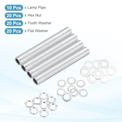 Image of MECCANIXITY 70Pcs 2.6 inch Lamp Pipe Kit with Nuts Washers 1 /8IP Thread Fasteners Assortment for Chandelier Ceiling Light Repair Assembly DIY Hardware