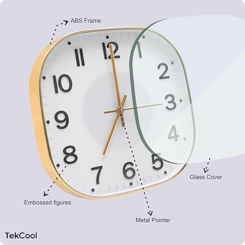Image of TEKCOOL Plastic Analogue Wall Clock 12 inch Silent Quartz Decorative Wall Clock Non-Ticking Classic Clock Battery Operated Round Easy to Read for Room /Home /Kitchen /Bedroom /Office /School.White Gold'