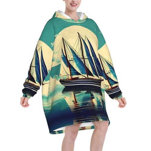 Couverture à capuche douce imprimé bateau à voile, le cadeau réconfortant - 2
