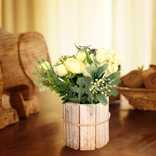 Image of Cortina Wooden Box Elsa Potted Plant | Home Decor Items for Living Room Balcony Kitchen Bedroom Office Table Top Decoration - Yellow, 20X10