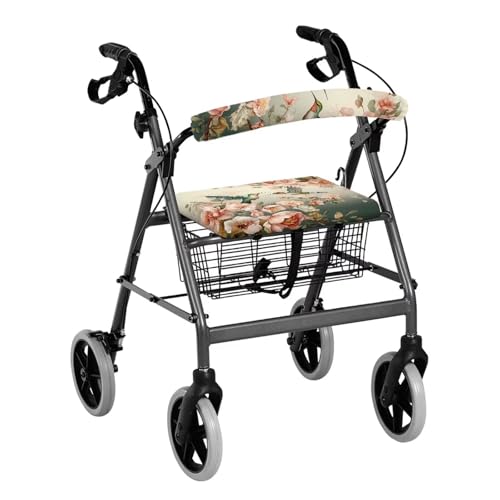 SUITOSELFY Rollator Walker Accessories Seat Covers Hummingbird Flower Print for Ladies Rollator Walker Seat and Backrest Covers