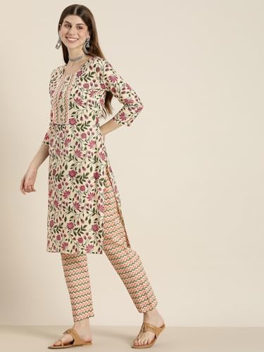 Shiv Textiles Pure Cotton Kurta Set For Women(9002-Beige-M)