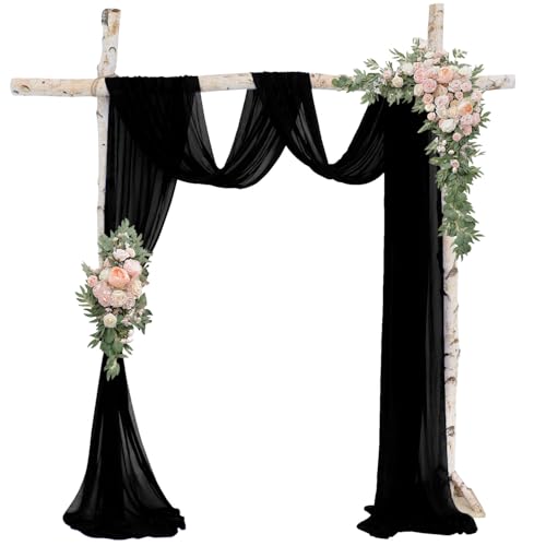 ROMANKAS Tenda ad arco per matrimonio, 1 pannello, 6,8 m, nero, tessuto trasparente, tende per matrimonio, chiffon, spina, tulle, tende, arco nuziale, festa, tenda da soffitto