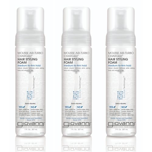 GIOVANNI Mousse Air-Turbo Charged, Hair Styling Foam - Lightweight for Natural Curls, Medium to Firm Hold, Add Texture & Shine, Curly Hair Products, No Parabens, Color Safe - 7 oz (Pack of 3)