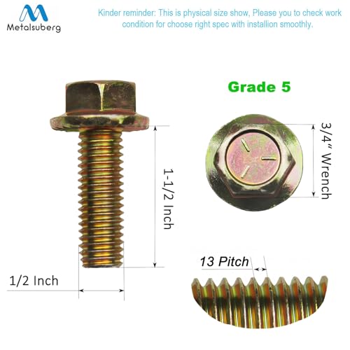 Image of 1 /2 inch x 1-1 /2 inch Flange Serrated Hex Bolt by Color Zinc Plated, Alloy Steel,Grade 5.(10pcs Pack) by Metalsuberg