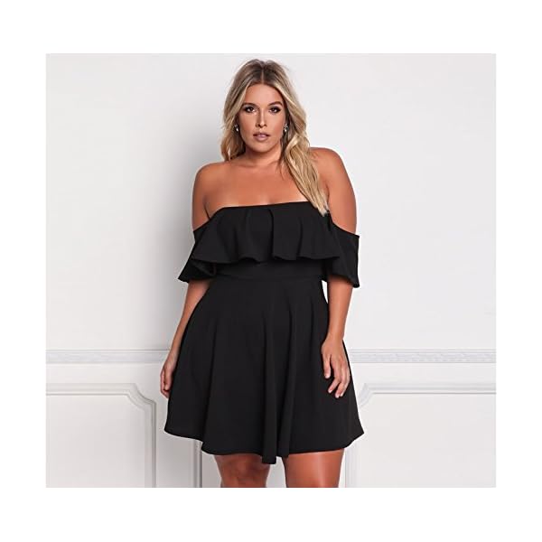 ROSIANNA Women's Off Shoulder Strapless Ruffle Mini Plus Size Swing Dresses (Black, x_l)