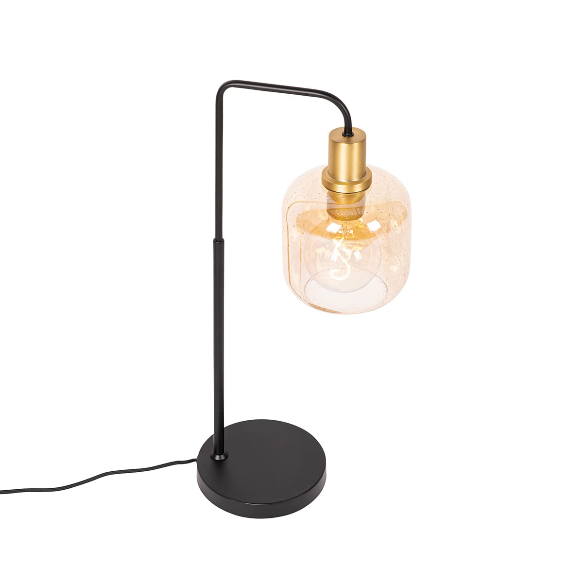 Qazqa Diseño Lámpara de mesa de diseño negra con latón y cristal ámbar - Zuzanna/Acero Alargada Adecuado para LED Max. 1 x 40 Watt