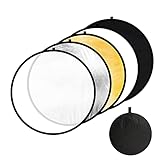Reflectores 5 en 1 para fotografía: este disco ofrece superficies blancas, plateadas, doradas y negras, así como una lente translúcida de una mano. Ofrece cinco efectos fotográficos, no cinco reflectores correspondientes