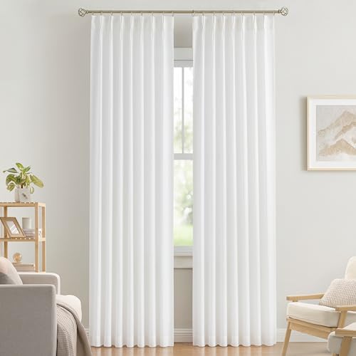 Image of Vision Home White Pinch Pleated Semi Sheer Curtains Textured Light Filtering Window Curtains 120 inch for Living Room Bedroom Rayon Blended Pinch Pleat Drapes with Hooks 2 Panels 10ft 40 inch Wx120 L