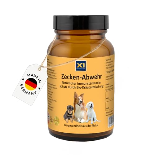X1 Zecken-Abwehr Hund natürliches Pulver - 60g Bio Kräutermischung gegen Zecken & Parasiten aus Artemisia, Wermut, Kokos, Wilde Karde - Ohne chemische Zusätze