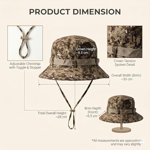 Image of Kraptick Wide Brim Sun Hat for Men - Outdoor Tactical Boonie Hat with Adjustable Chin Strap, Breathable Trekking Cap for Hiking, Fishing, Safari & Jungle Adventures