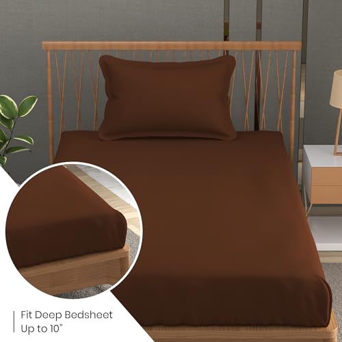 Image of FRESH FROM LOOM Microfiber Single Size Bedsheet with Solid Plain - 240 TC, Hypoallergenic bedsheets with 1 Pillow Covers (Size- 60 x 90 inch | Copper| Solid)