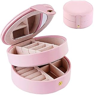TKING Jewellery Box, Faux Leather Travel Jewellery Box 2 Layers Organiser Display Storage Case with Mirror Gift Box Small Size