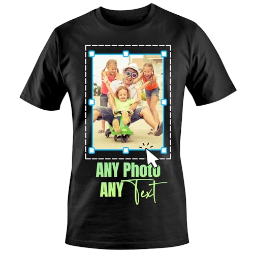 T-Shirt Personnalisé Homme Femme Photo Texte Impression sur Mesure Image Nom Message Cadeau Unique Anniversaire Couple Famille Unisexe Taille L Noir